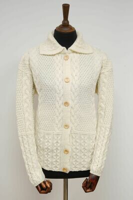 Aran Pattern Cardigan | Ecru Cream (Light Buttons)