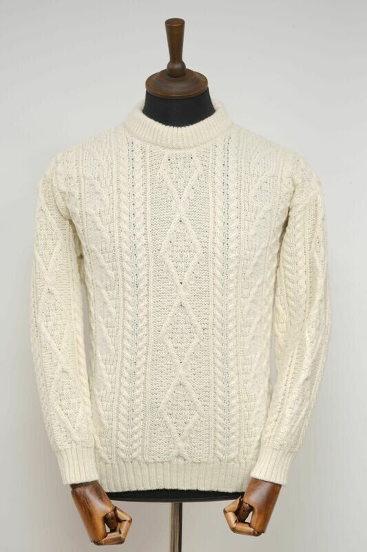 Unisex Aran Crew Neck Jumper | Ecru Cream