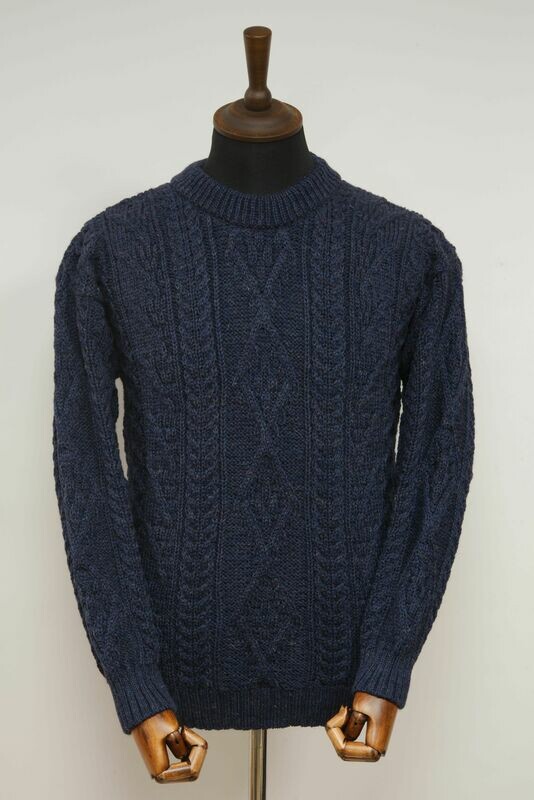 Unisex Aran Crew Neck Jumper | Denim