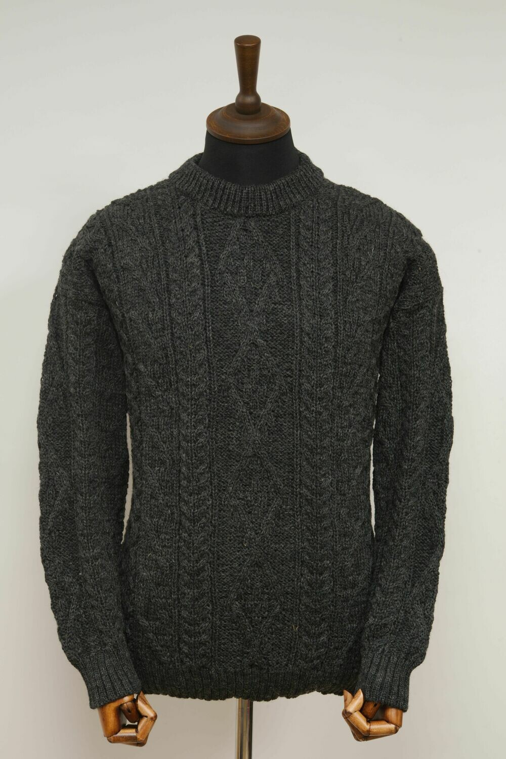 Unisex Aran Crew Neck Jumper | Charcoal