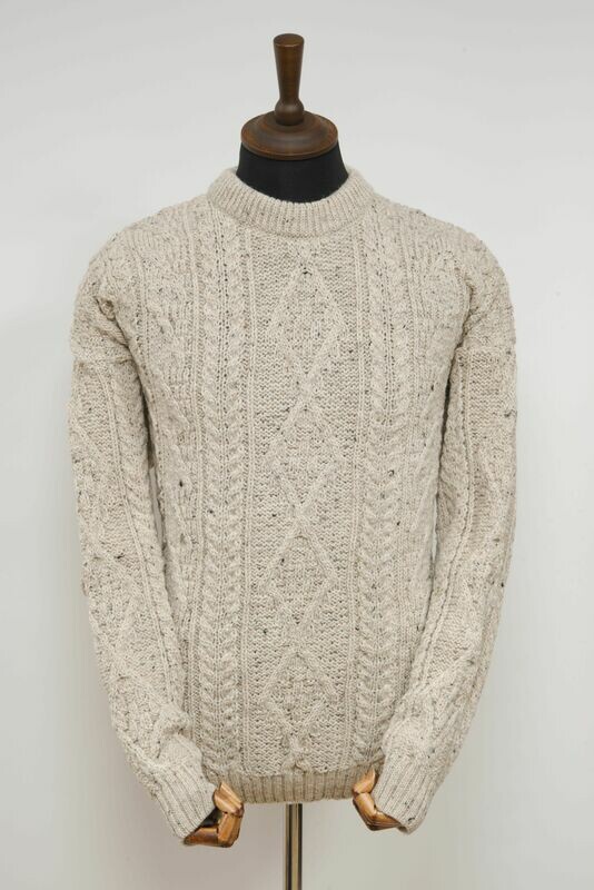 Unisex Aran Crew Neck Jumper | Oatmeal