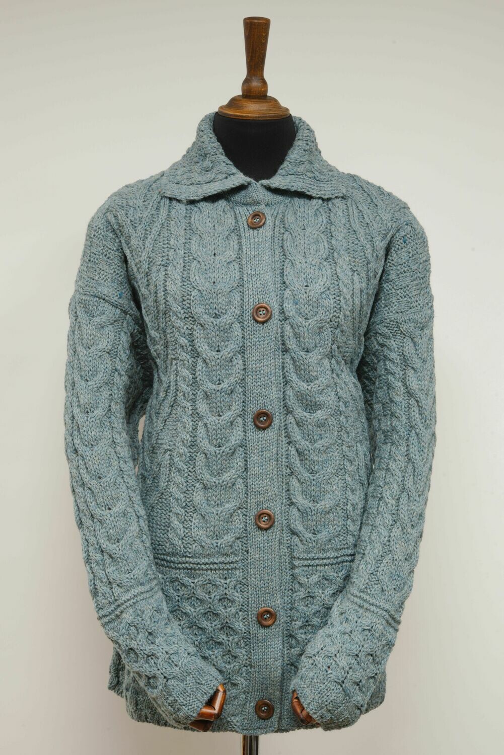 Aran Pattern Cardigan | Summer Storm (Dark Buttons)