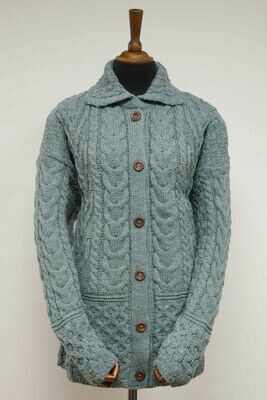 Aran Pattern Cardigan | Summer Storm (Dark Buttons)