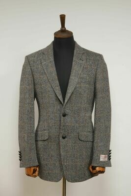 Harris Tweed Mens Jacket | Grey Herringbone With Overcheck (2 Pocket)