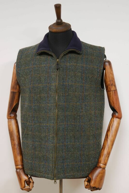 Harris Tweed Gilet | Green Herringbone With Overcheck