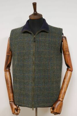 Harris Tweed Gilet | Green Herringbone With Overcheck