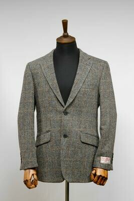 Harris Tweed Mens Jacket | Grey Herringbone With Overcheck (2 Pocket Plastic Buttons)