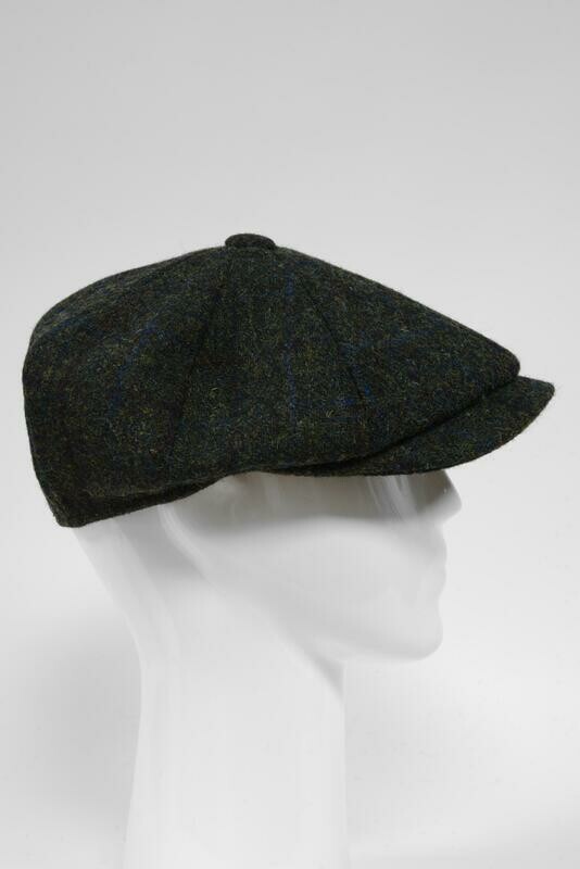 Harris Tweed 8 Piece Flat Cap | Green Mix Windowpane (FW5018)