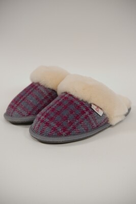 Harris Tweed Kate Slippers | Damson/Blue Check