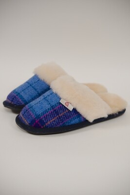 Harris Tweed Kate Slippers | Denim/Purple Check