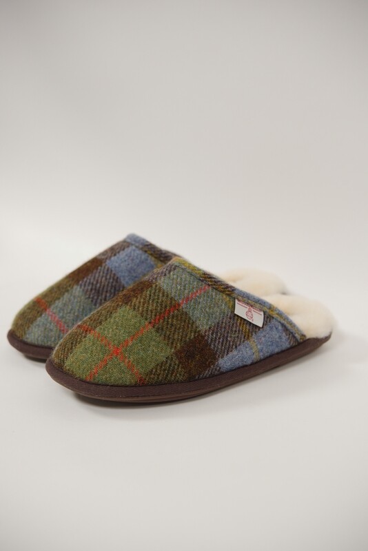 Harris Tweed William Slippers | Chocolate/Green Check