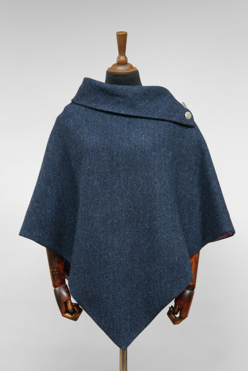 Harris Tweed Ladies Celtic Cape | Navy Herringbone