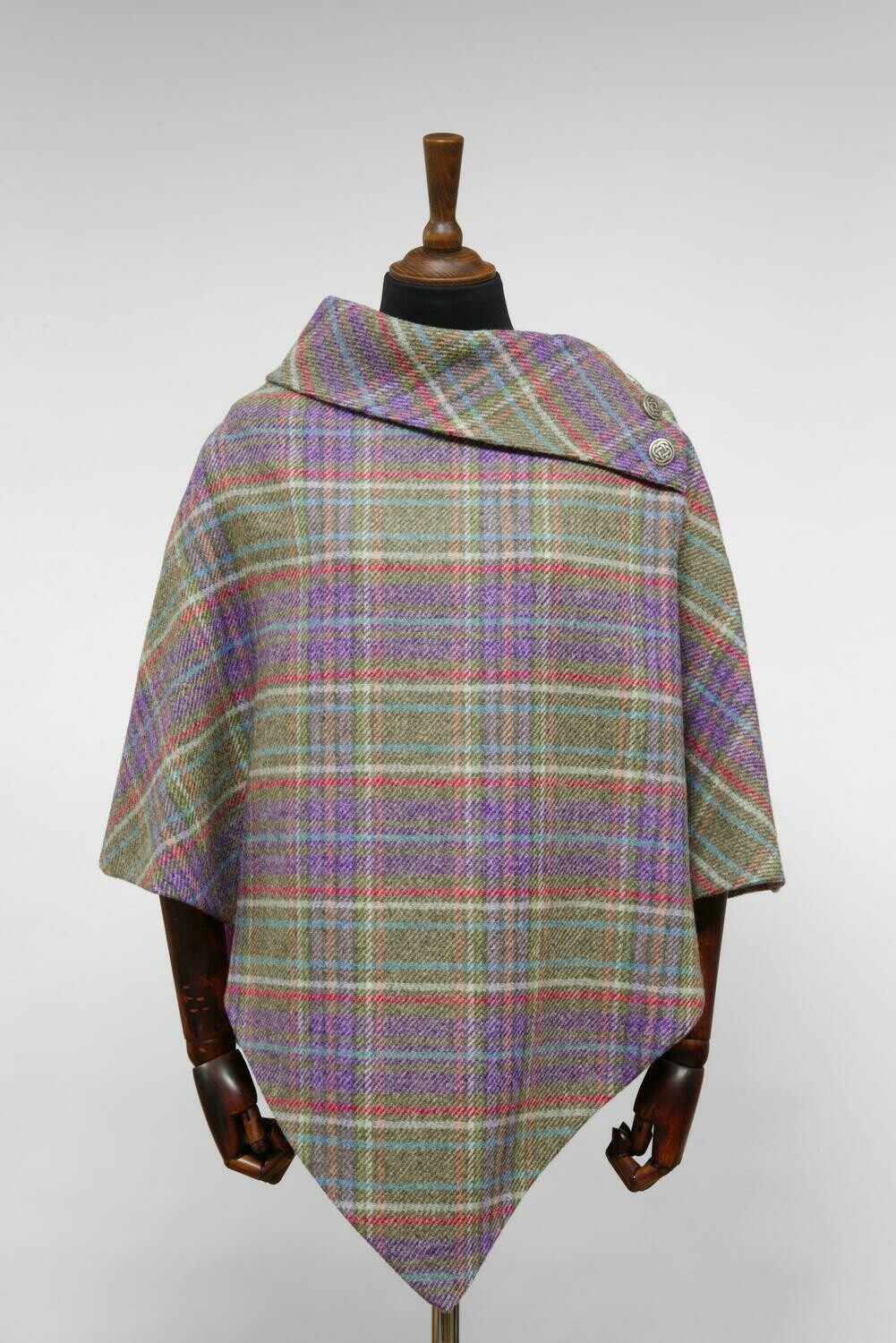 Harris Tweed Ladies Celtic Cape | Lilac/Green Multi Check