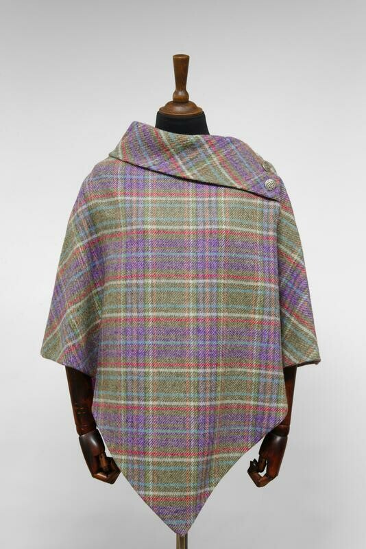Harris Tweed Ladies Celtic Cape | Lilac/Green Multi Check