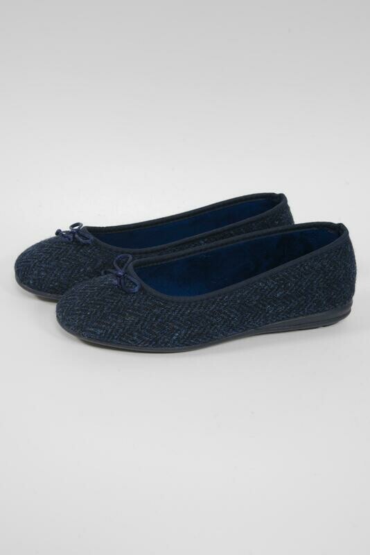 Harris Tweed Ballerina Pumps | Navy Herringbone