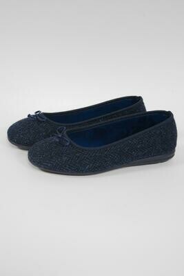 Harris Tweed Ballerina Pumps | Navy Herringbone