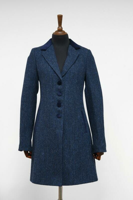 Harris Tweed Ladies Tara Coat | Navy Herringbone