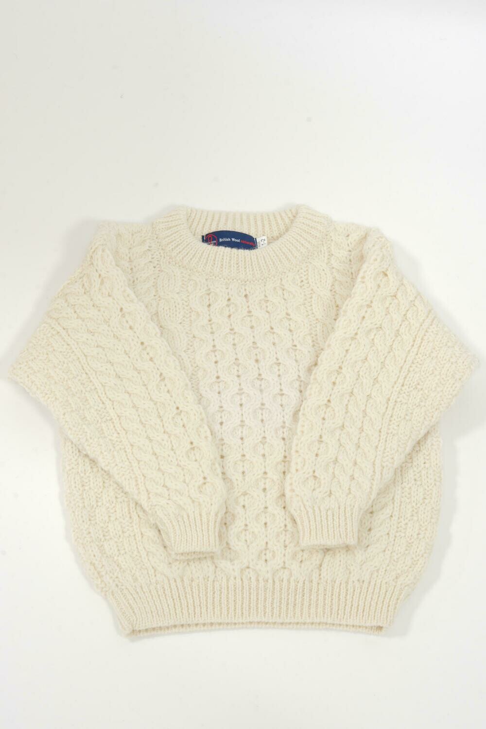 Childrens Aran Crew Neck Jumper | Ecru