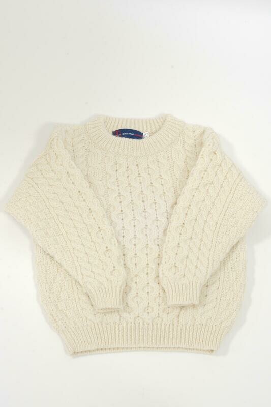 Childrens Aran Crew Neck Jumper | Ecru