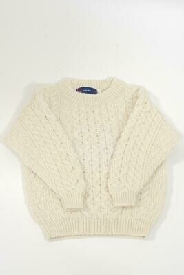 Childrens Aran Crew Neck Jumper | Ecru