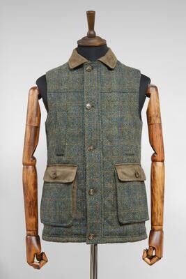 Harris Tweed Chuck Country Gilet | Green Herringbone With Overcheck
