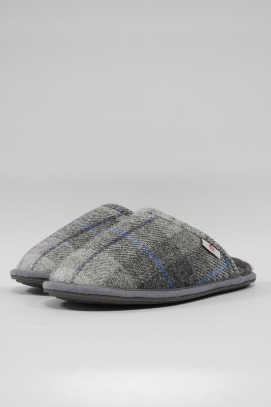 Harris Tweed William Slippers | Grey/Charcoal Check (Grey)