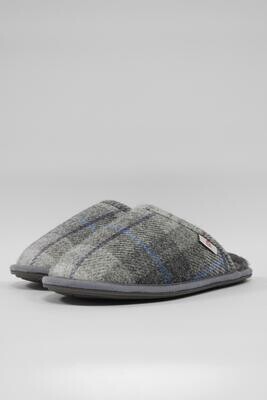 Harris Tweed William Slippers | Grey/Charcoal Check (Grey)