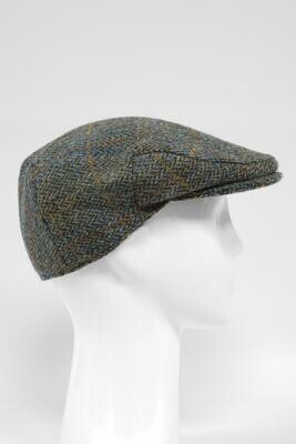 Harris Tweed Flat Cap | Green Herringbone With Overcheck