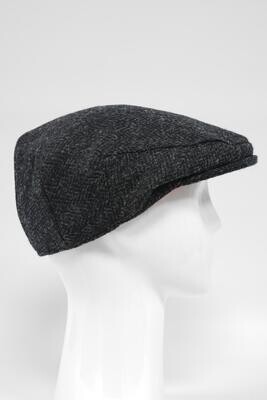 Harris Tweed Flat Cap | Dark Charcoal Herringbone (PJ)