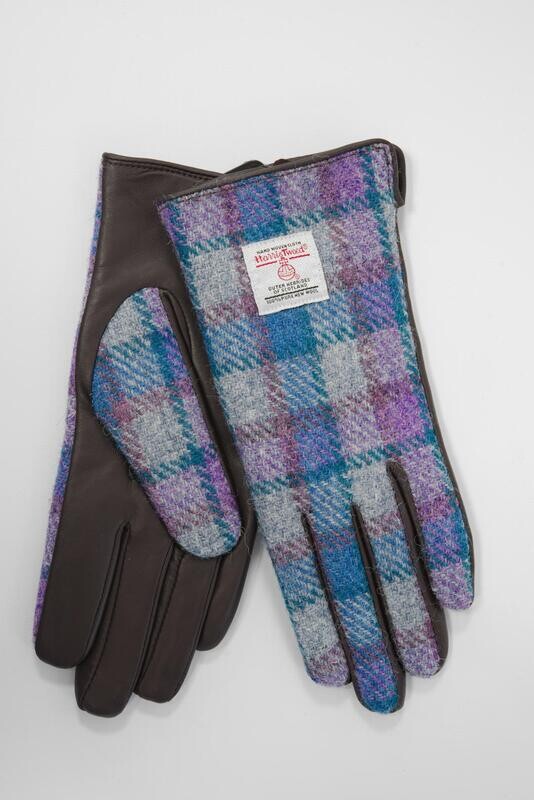 Harris Tweed Ladies Gloves | Grey/Lilac Check