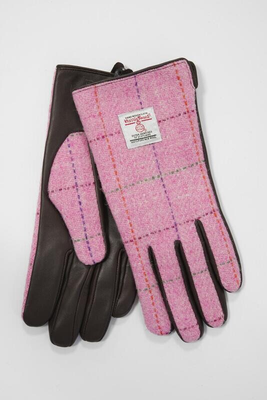 Harris Tweed Ladies Gloves | Pink with Overcheck