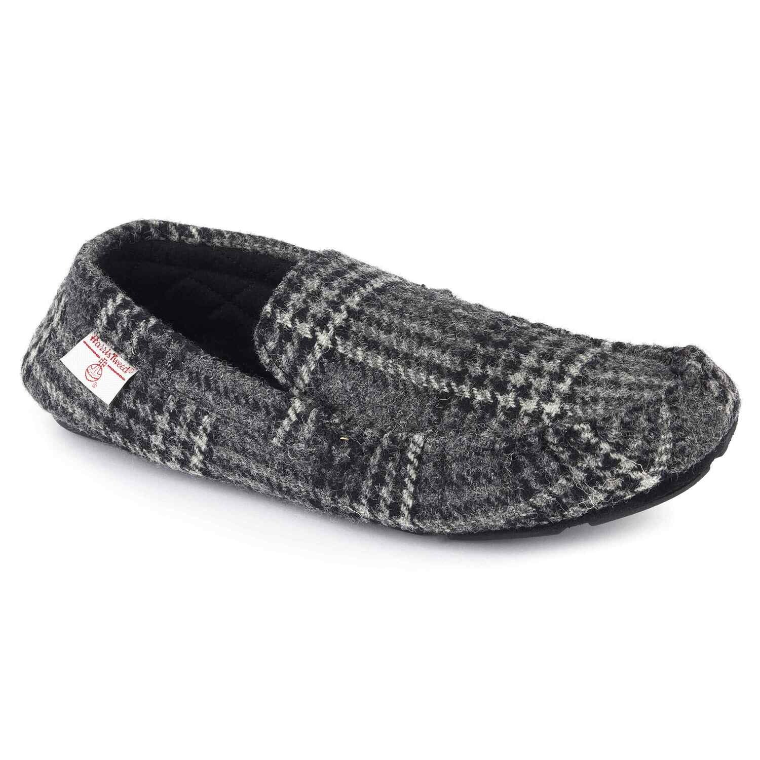 Harris Tweed Louis Slippers | Black/Grey Check