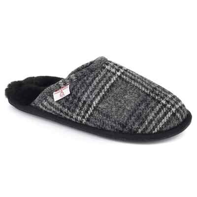 Harris Tweed William Slippers | Grey/Black Tartan Check