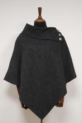 Harris Tweed Ladies Celtic Cape | Dark Charcoal Herringbone
