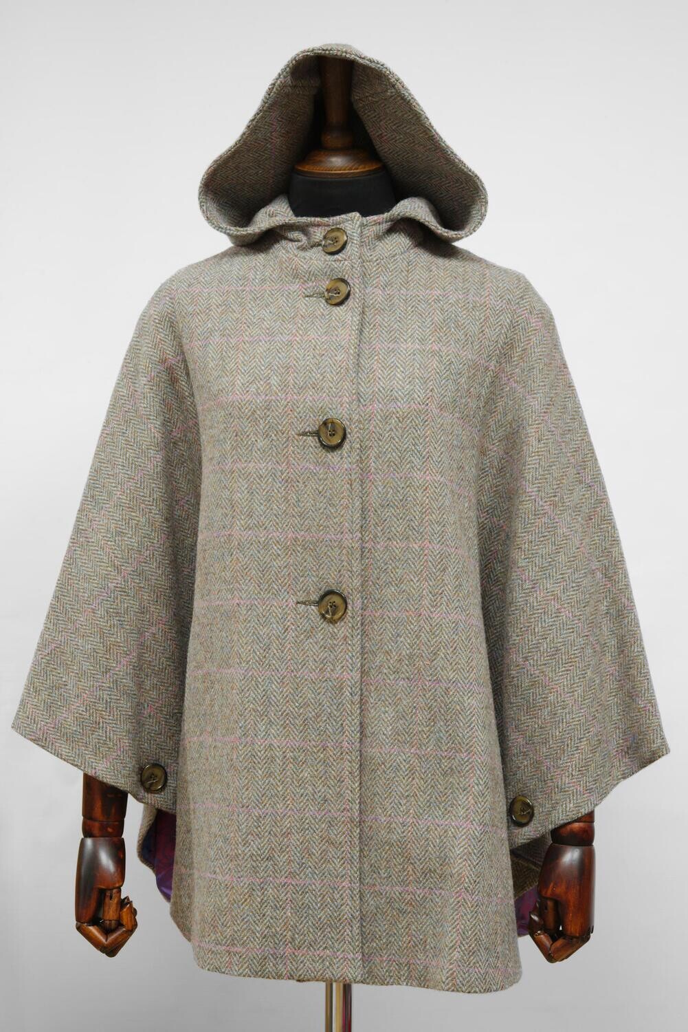 Harris Tweed Ladies Hooded Cape | Pink Check