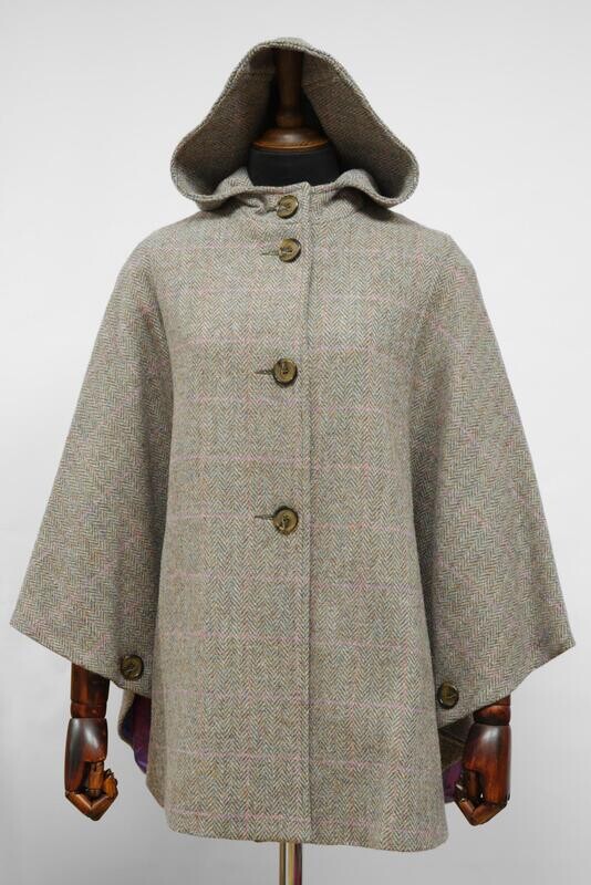 Harris Tweed Ladies Hooded Cape | Pink Check