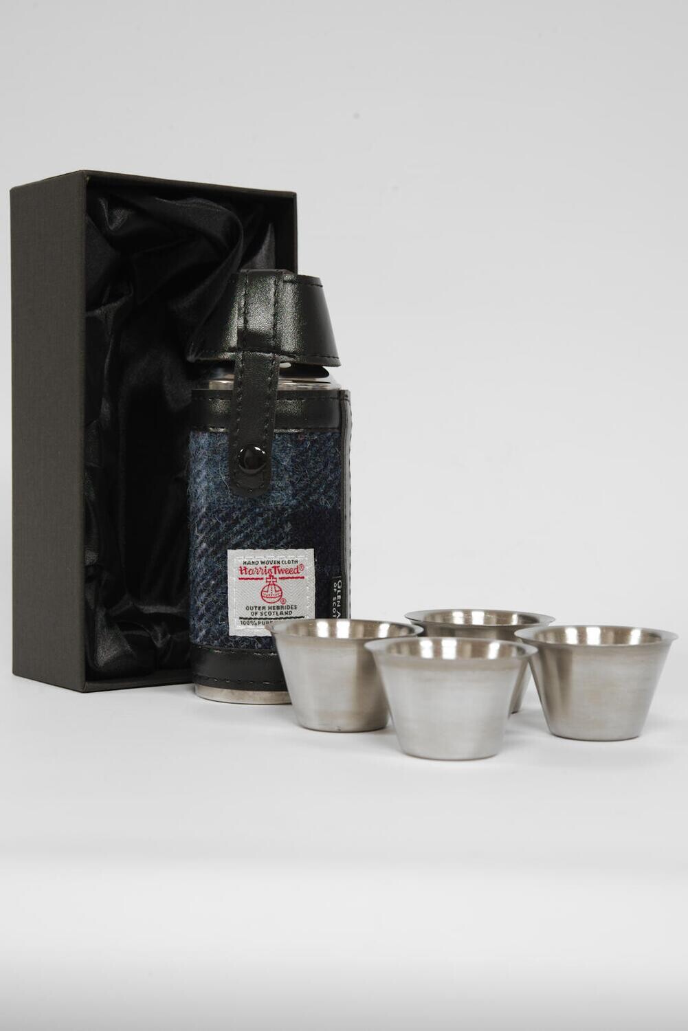 Harris Tweed Hunting Flask | Navy Grey Check