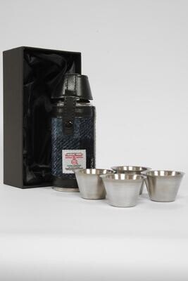 Harris Tweed Hunting Flask | Navy Grey Check