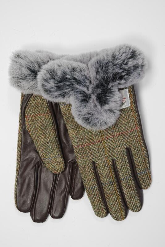 Harris Tweed Ladies Snow Paw Gloves | HB55 (Faux Fur)