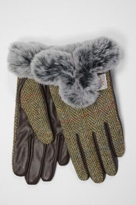 Harris Tweed Ladies Snow Paw Gloves | HB55 (Faux Fur)