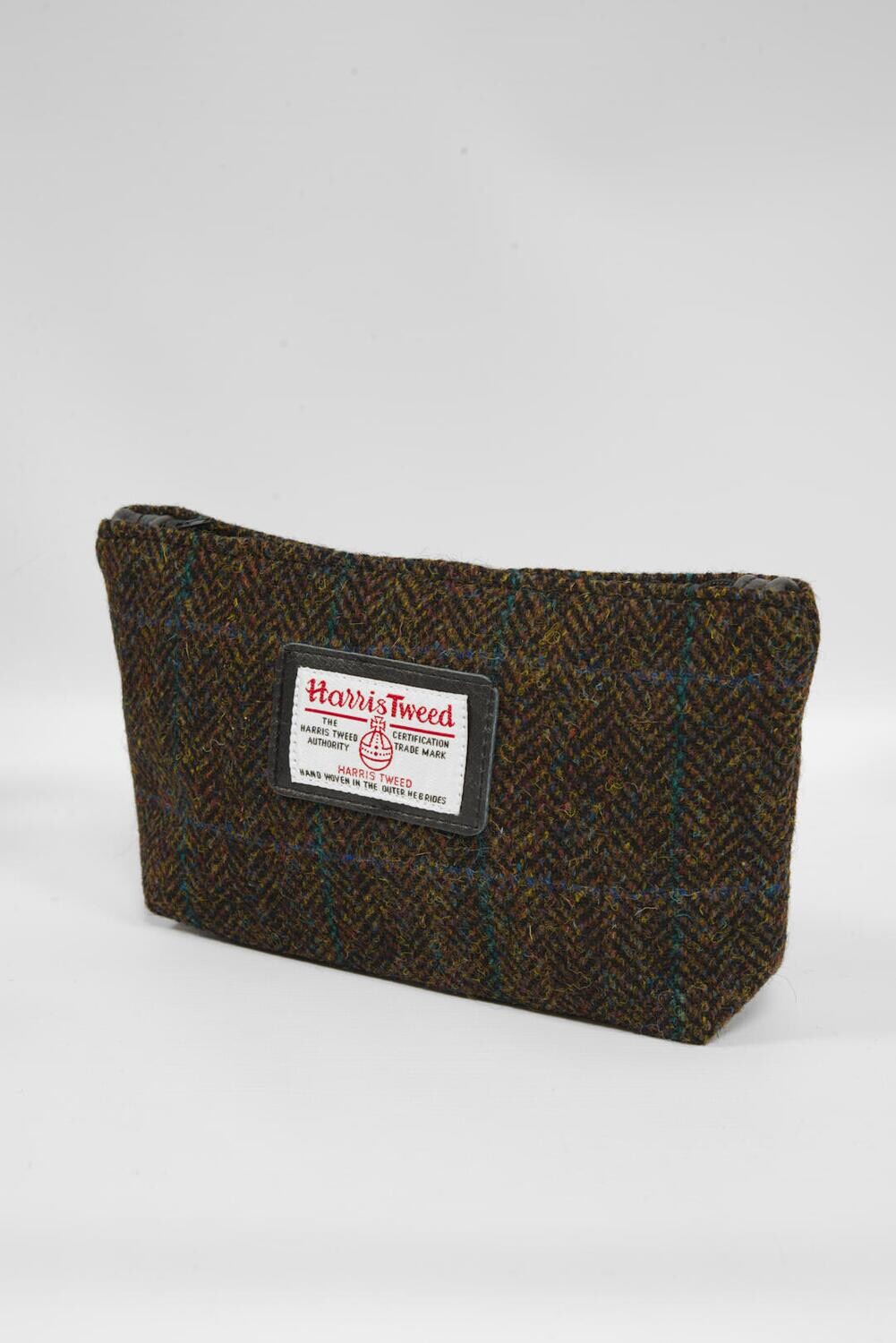 Harris Tweed Cosmetic Bag Brown Green HB with Blue Green OC