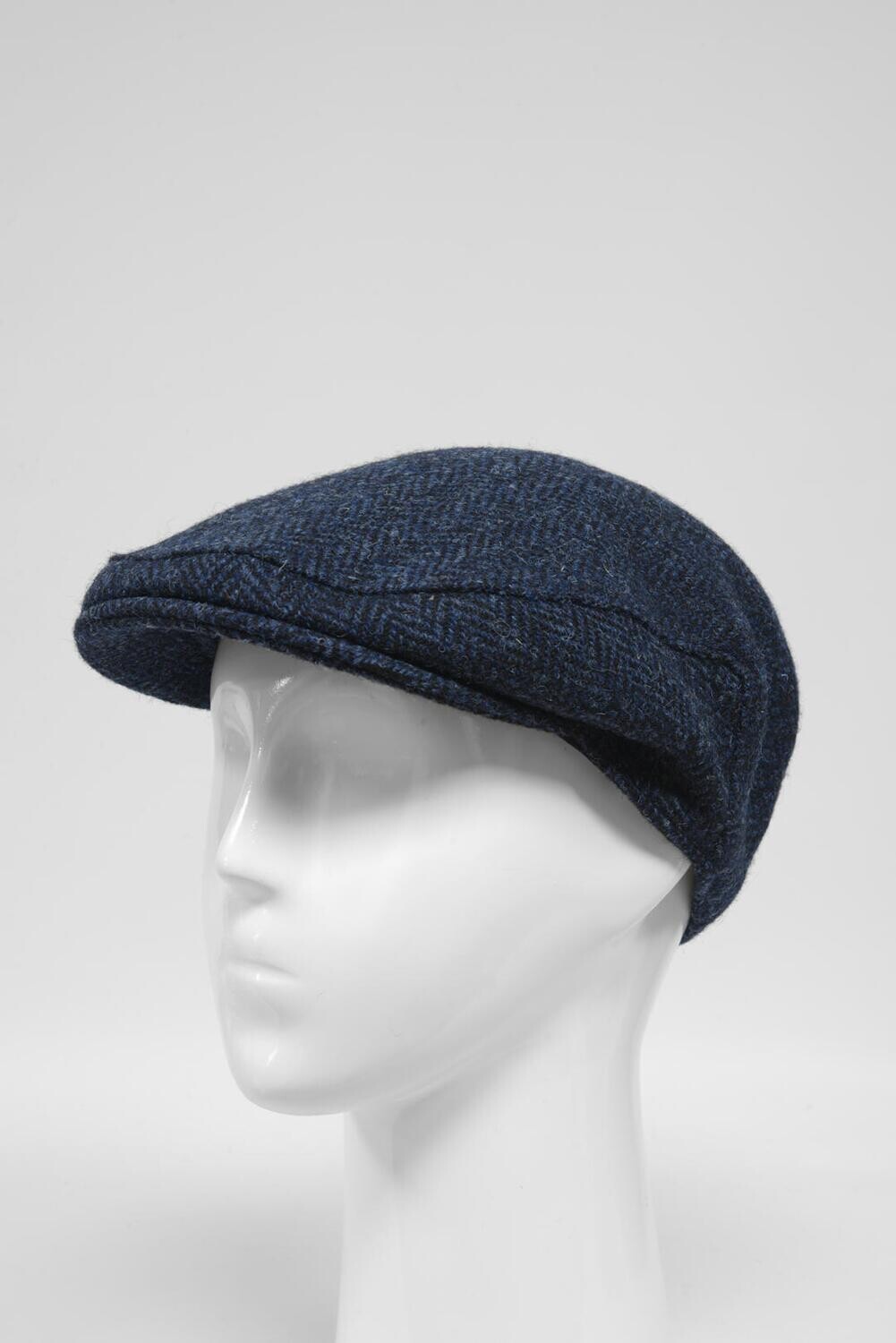 Harris Tweed Flat Cap | Grey Herringbone With Overcheck