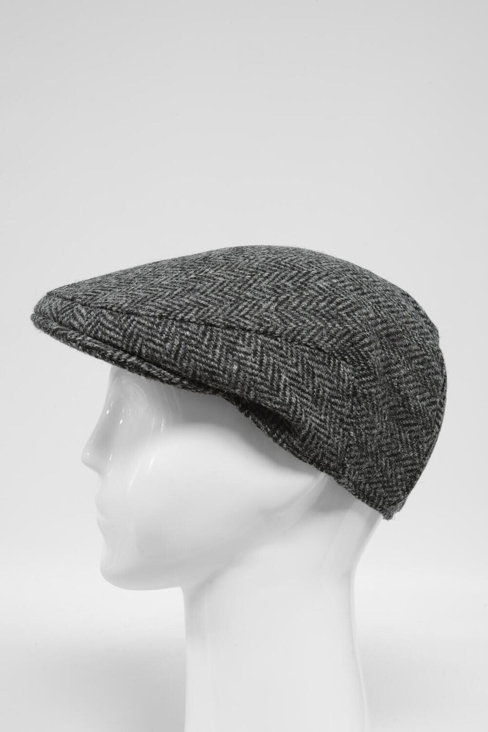 Harris Tweed Flat Cap | Grey Herringbone With Overcheck