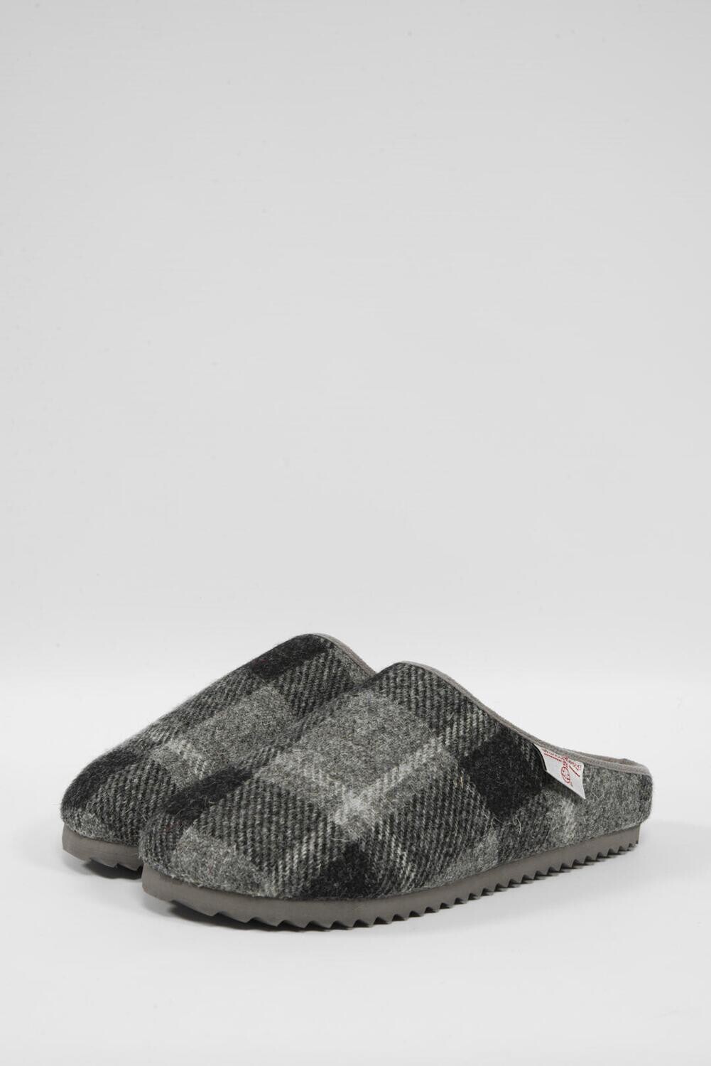 Harris Tweed Louis Slippers Grey/Black Tartan Check