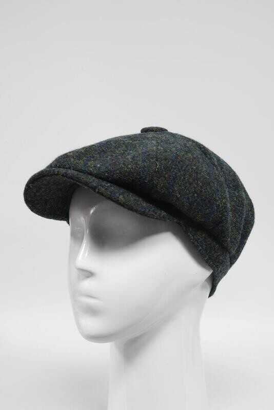 Harris Tweed 8 Piece Flat Cap | Green Mix Windowpane