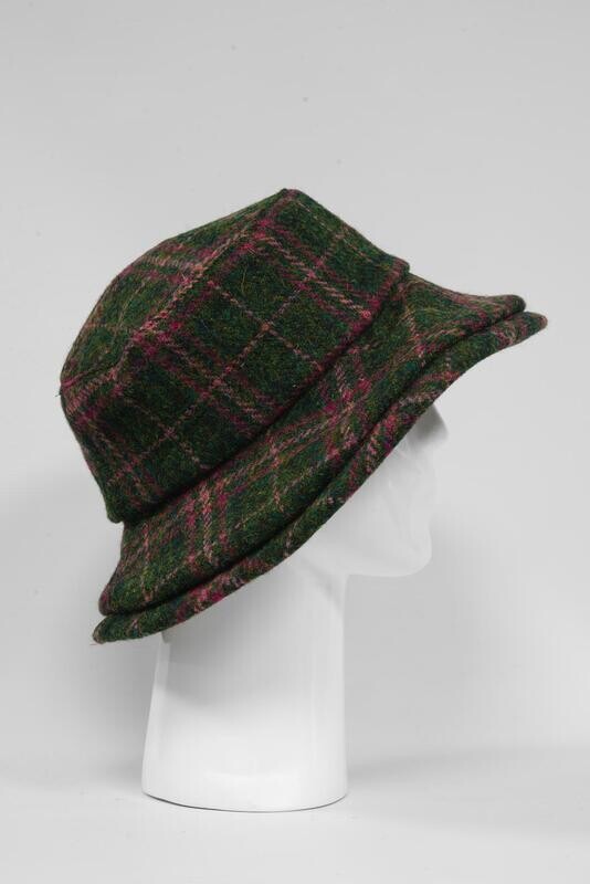 Harris Tweed Ladies Brimmed Hat | Green/Plum Check