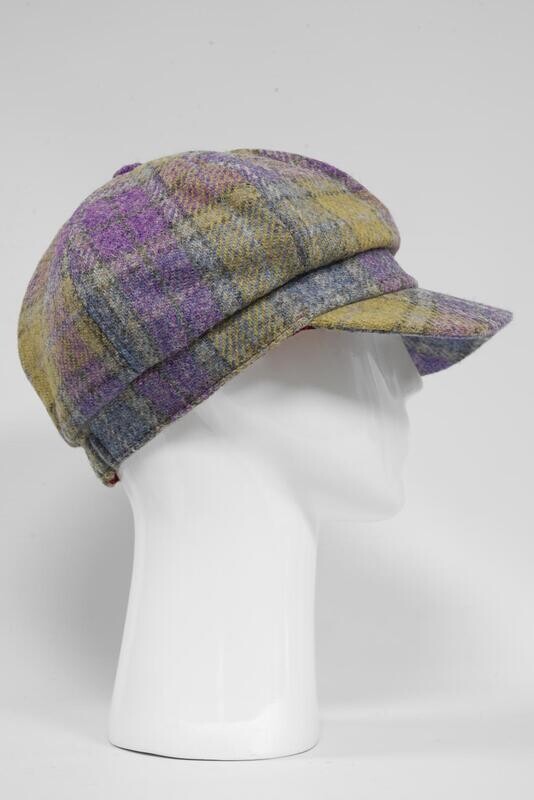 Harris Tweed Baker Boy Hat | Muted Lilac/Green Check (GA)
