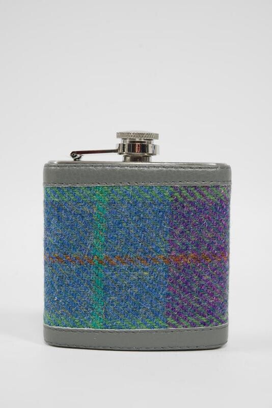 Harris Tweed Hip Flask | A0173 Grey Leather