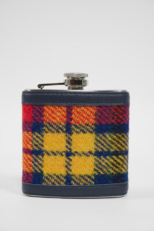 Harris Tweed Hip Flask | A0170 (Navy Leather)