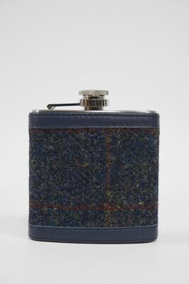 Harris Tweed Hip Flask | A0239 (Navy Leather)
